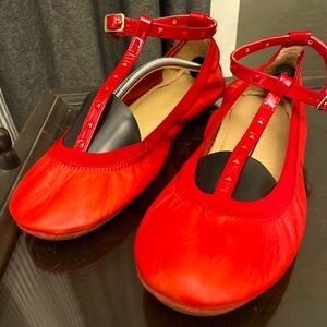 Yosi Samra Foldable Studded Red Ballet Flats w/ankle strap - Size 11